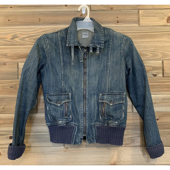 VOLCOM Denim Blue Jean Boxer Motorcycle Zip Up Jacket Women's Size M - Picture 1 of 10